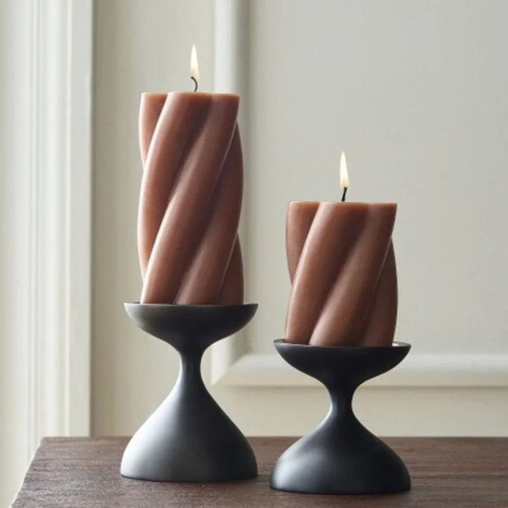 West Elm Chunky Twist Pillar Candle in Clay, NWT